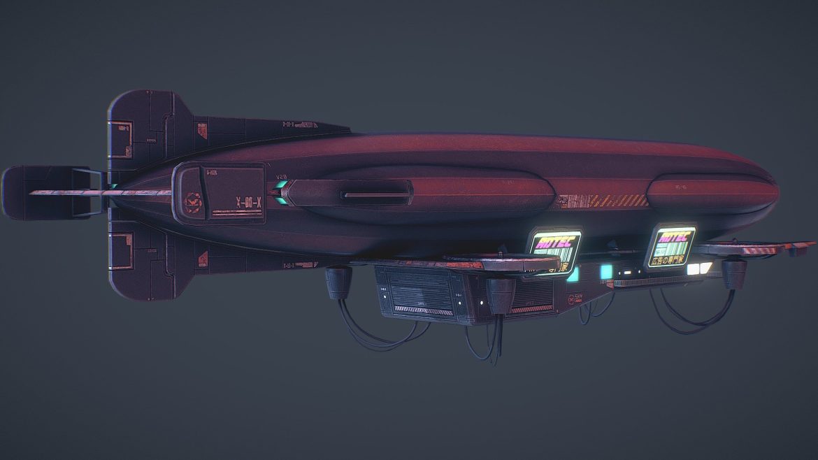 dystopian cyberpunk airship 3d model