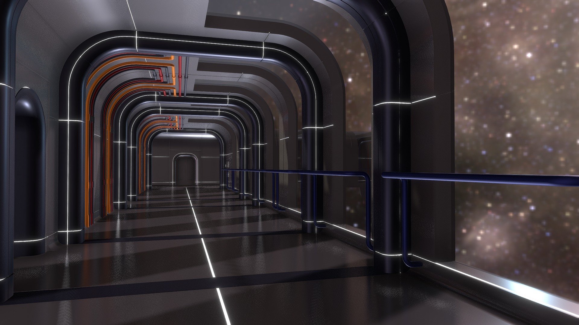 Futuristic Space Ship Interior Corridor