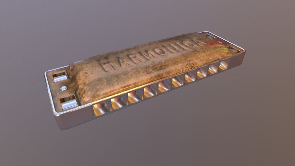 game ready harmonica metallic low poly 3d model