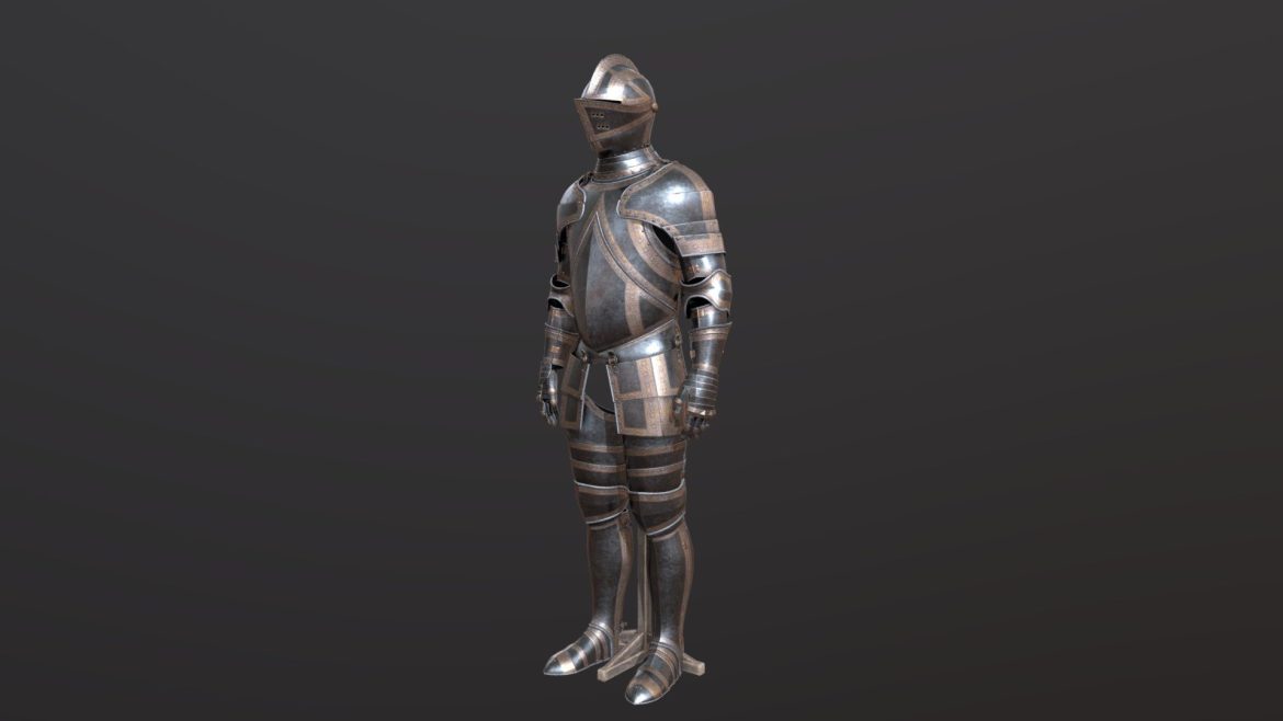 Medieval Plate Armour 3d Model - Full medieval steel plate armour set on display stand 3D model