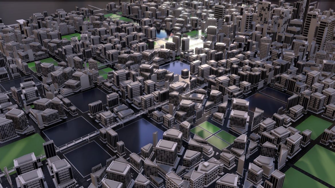 Mega City 2024 3d Model - Mega City 2024 3D model showcasing a vast, modular urban landscape with futuristic architecture and detailed city blocks.