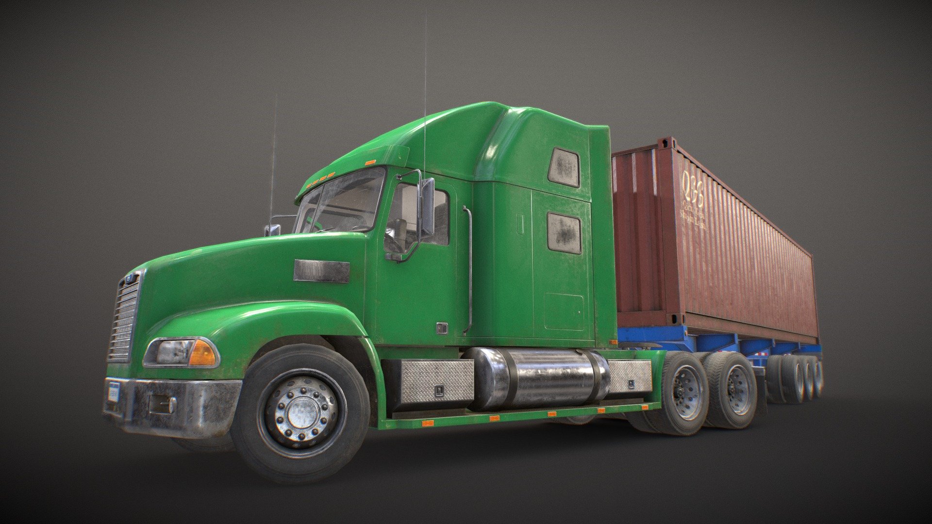 Semi Truck Container Trailer – Low Poly