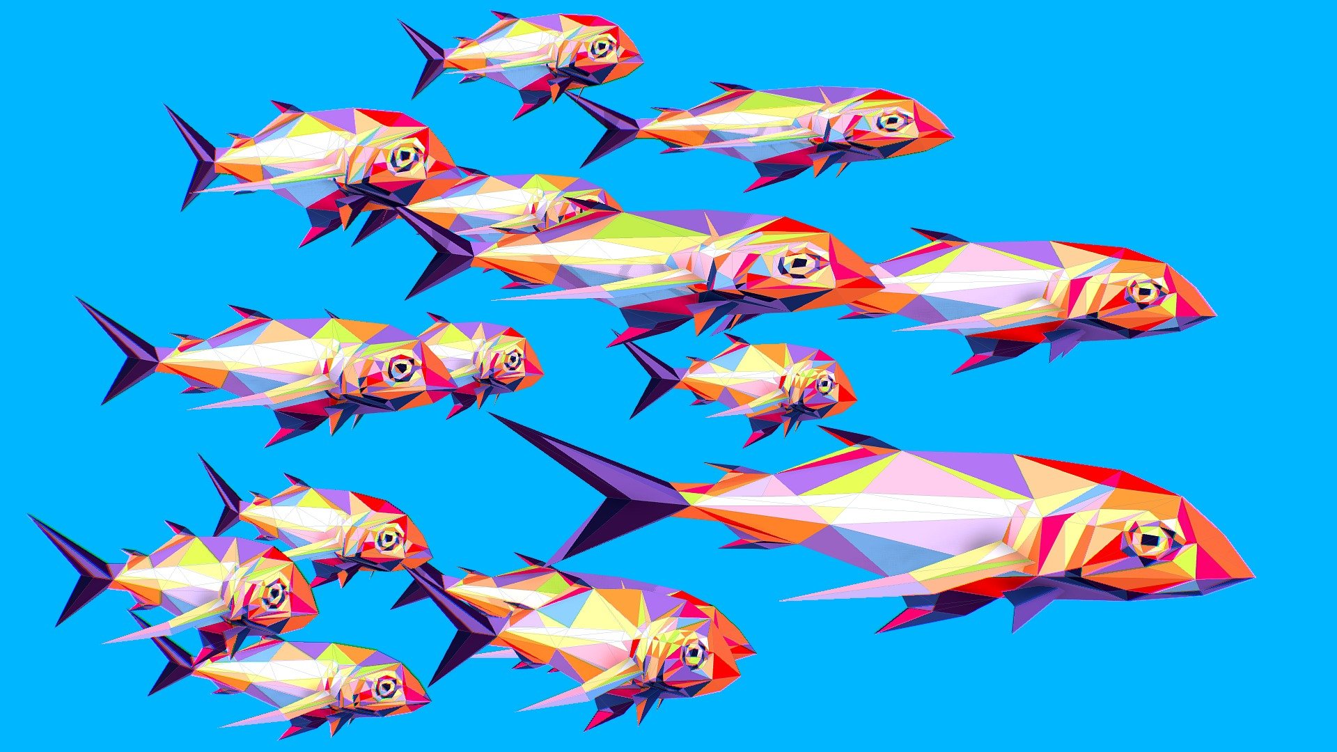 Animated Low Poly Pop Art Flock Sea Fish