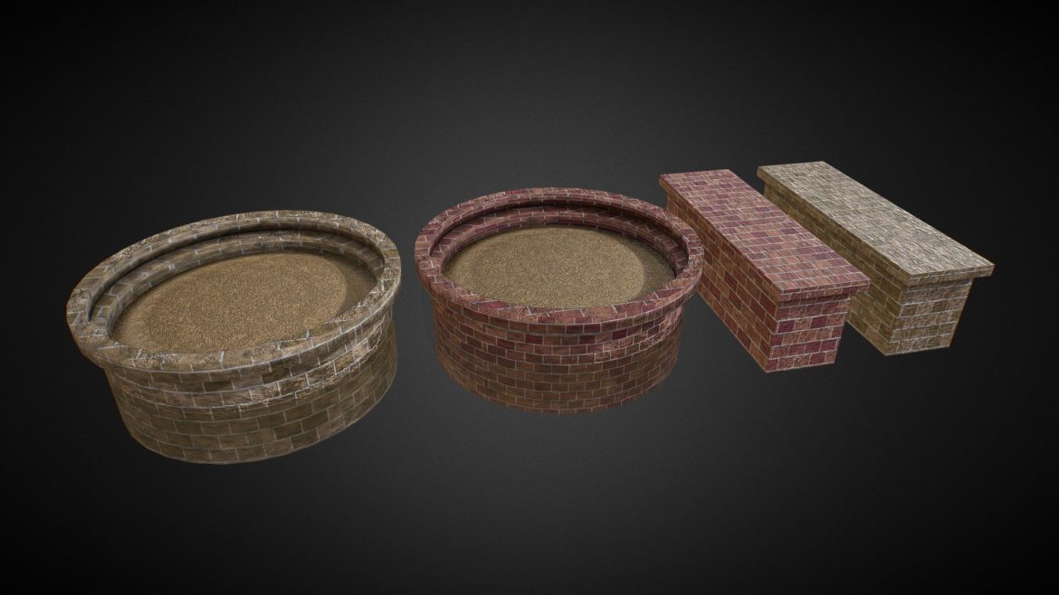 brick planters amp half walls 3d model