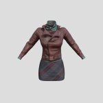 brown leather biker jacket scarf skirt outfit 3d model
