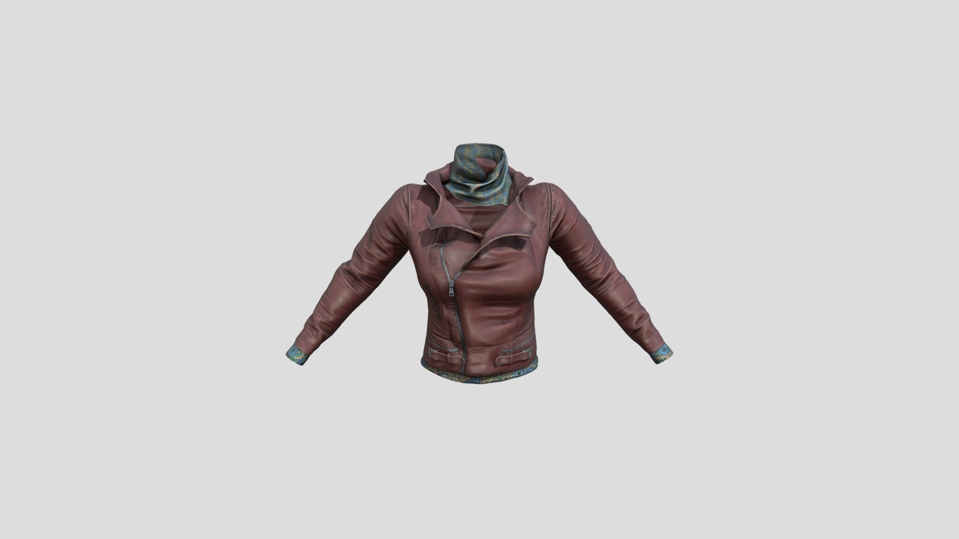 Brown Leather Jacket With Scarf
