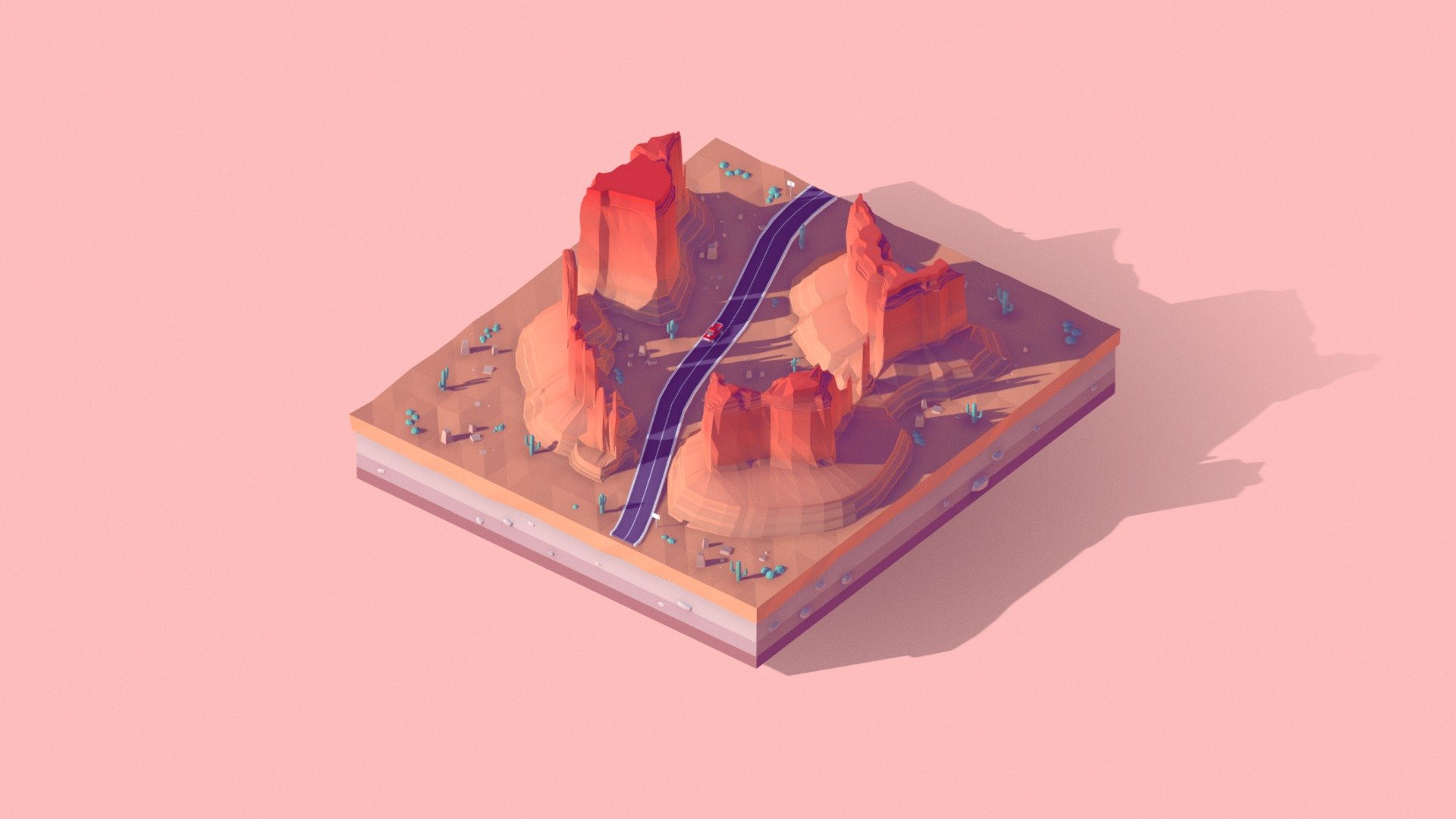 Cartoon Lowpoly Monument Valley Landmark