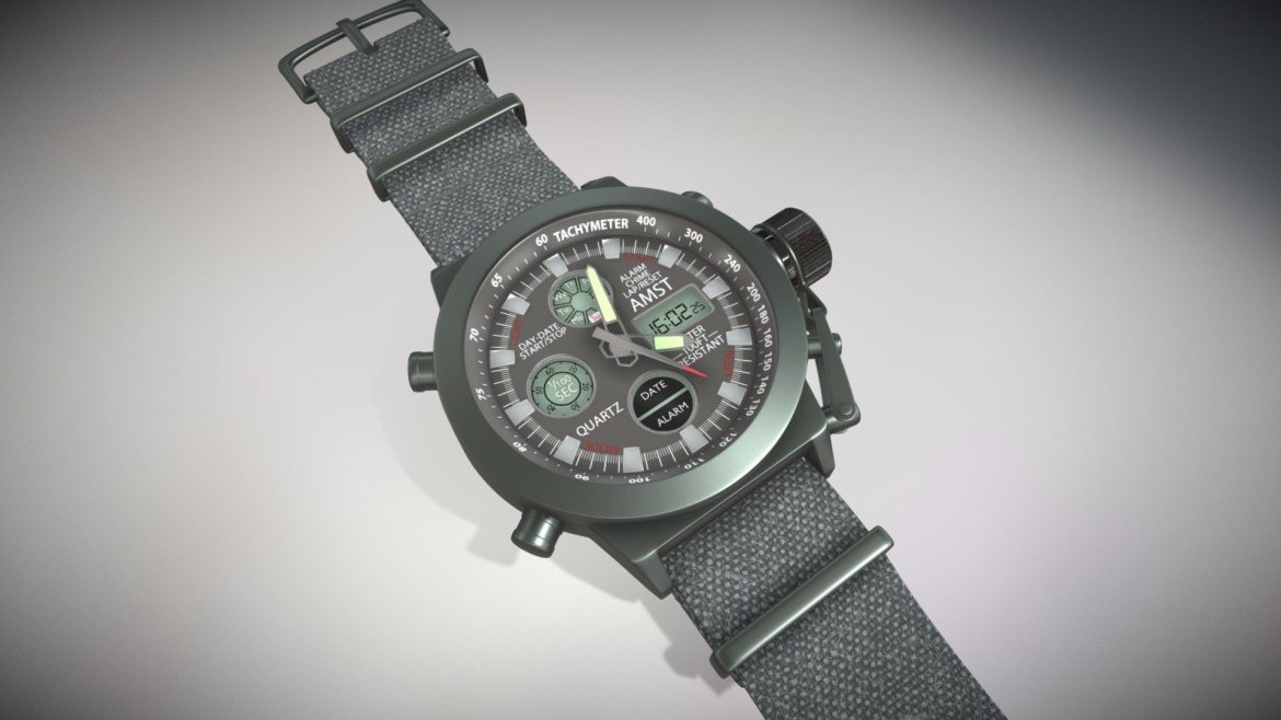 chronograph watch amst 3003 on nato strap 3d model