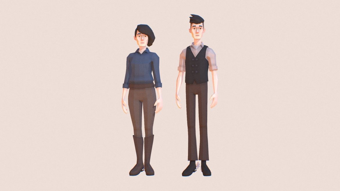 cowboys lowpoly characters 3d model