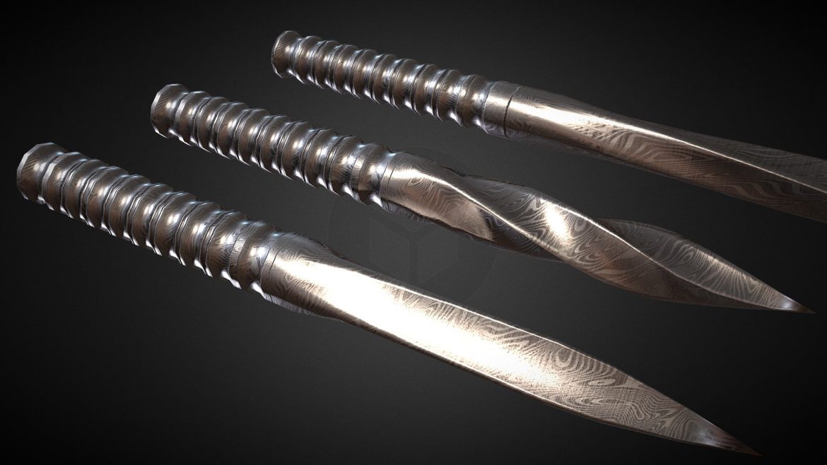 damascus piercing dagger 3d model