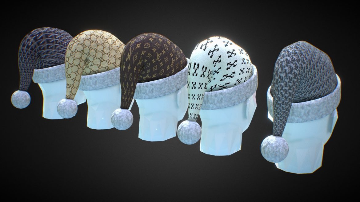 designer santa hats 5 pack 3d model