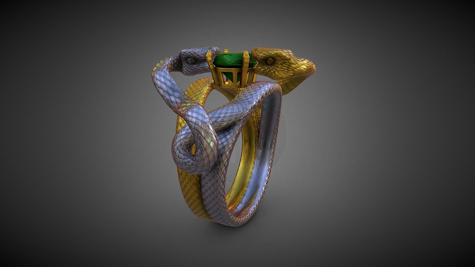 Double-Snake Ring with Emerald
