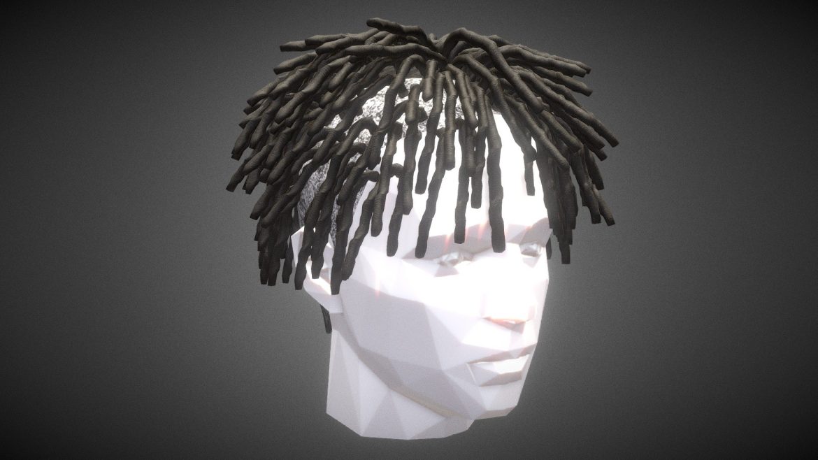 Dreads Hair Style 3d Model - Highly detailed digital dreads style 3d model for game characters, showcasing intricate textures and flowing hair strands.