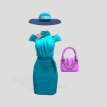 Elegant Teal Female Outfit Skirt Top Bag Hat