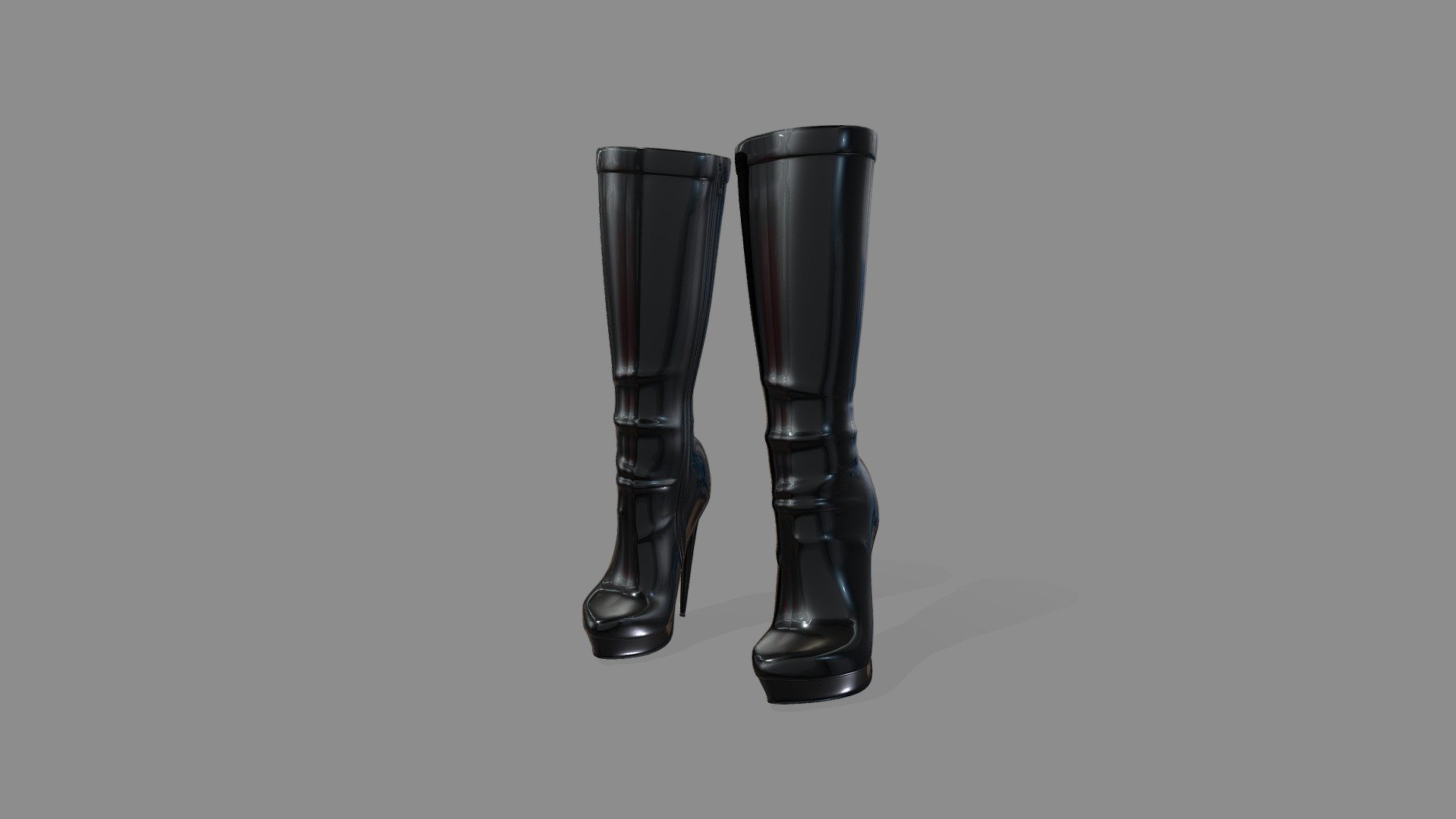Female Black Shiny PU Leather Mid Calf Boots