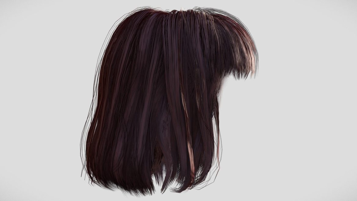 Female Hair 3d Model - High-resolution female hair 3d model featuring quad polygon hair cards and PBR textures for realistic 3D character creation.