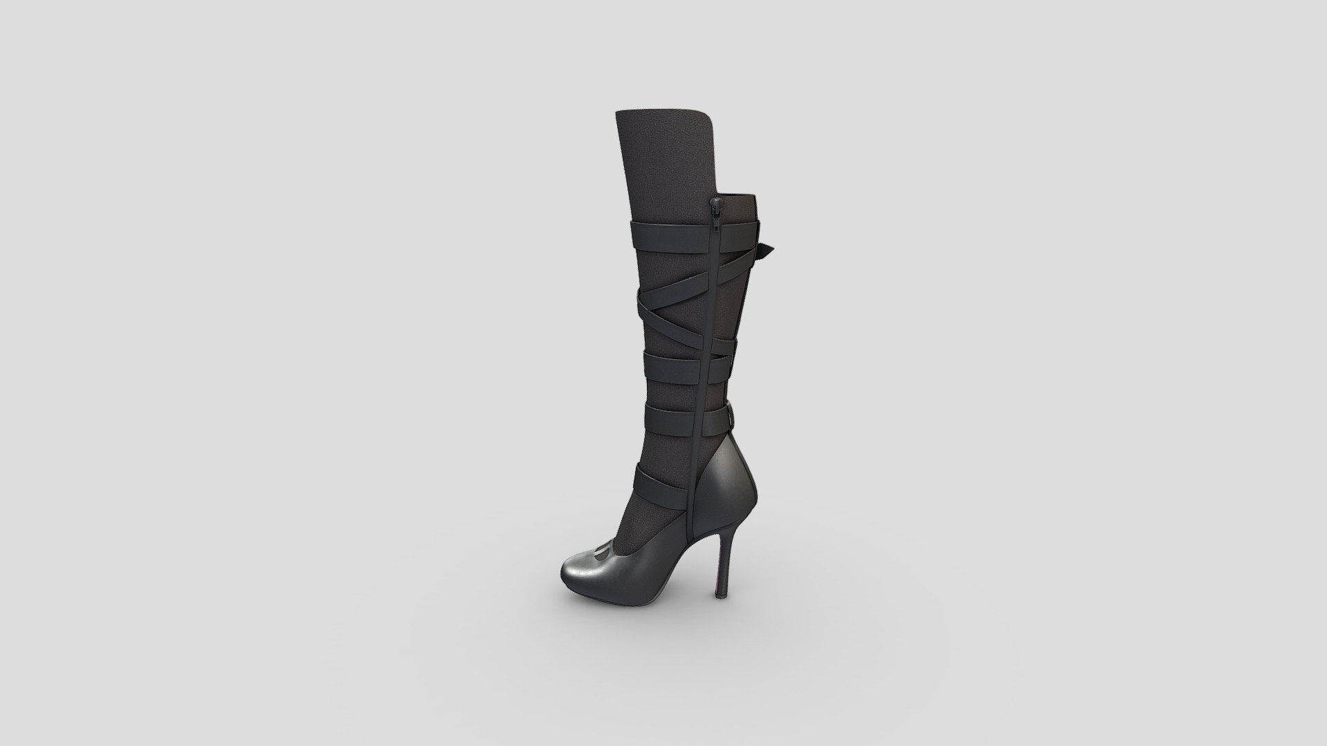 Female Sexy Black High Heel Boots With Straps