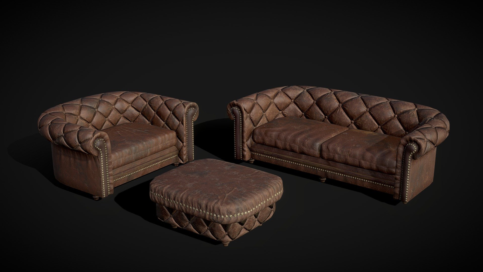 Furniture Set -Leather Sofa, Armchair, Pouffe LP