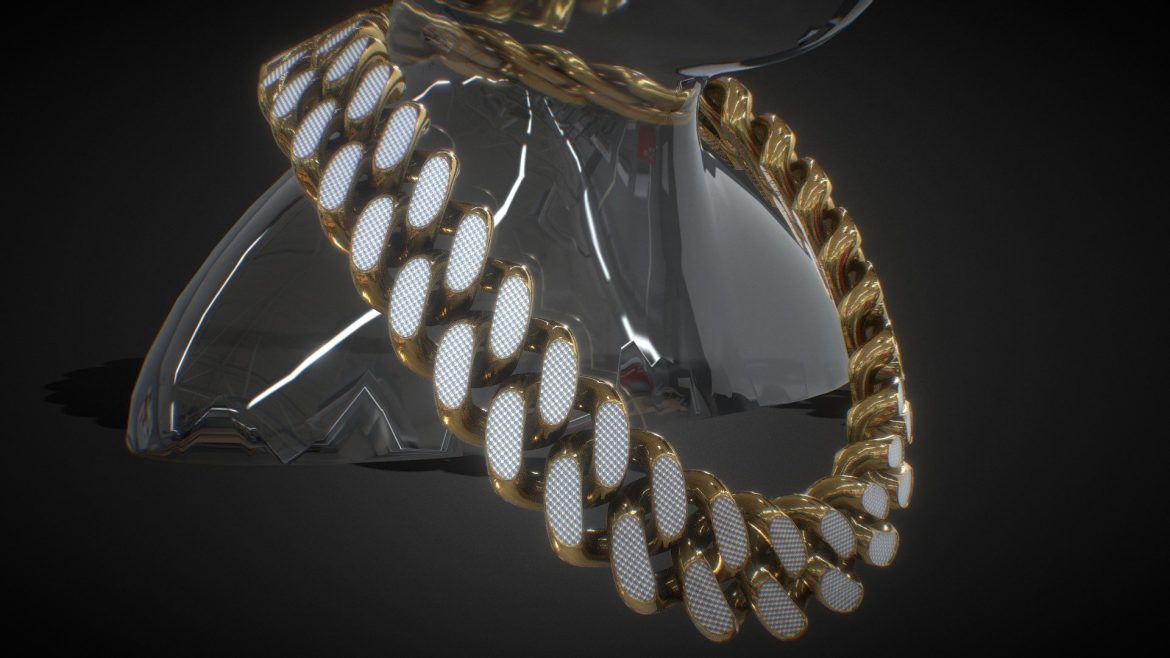 gold large diamond link chain textured 3d model
