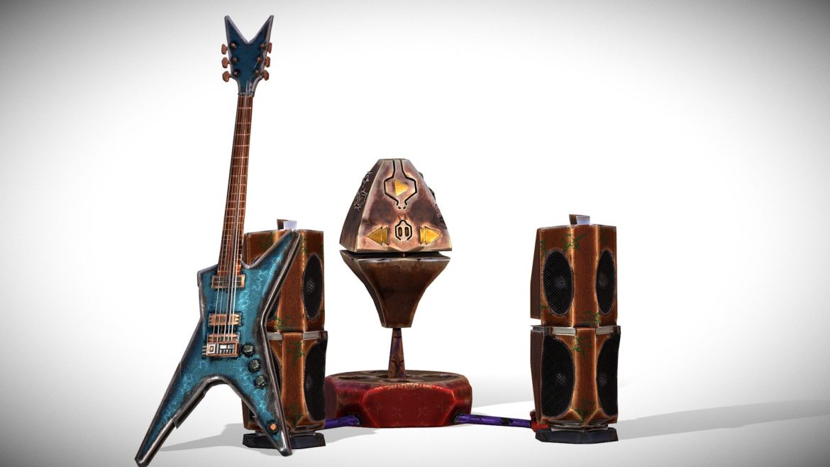 high fidelity sound system and guitar 3d model