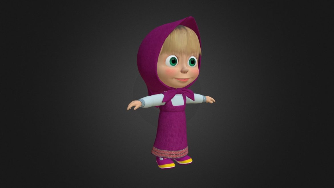 Masha Stylized Girl 3d Model - Detailed view of the Masha stylized girl 3d model showing character topology and textures.