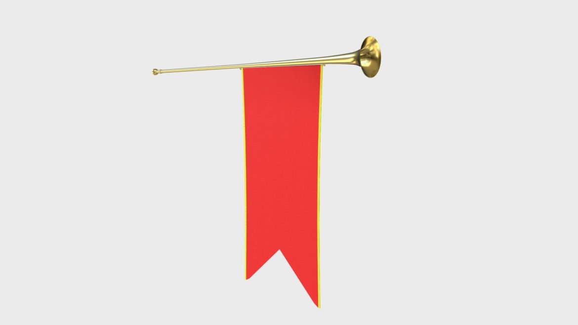 medieval heraldic trumpet with a banner 3d model