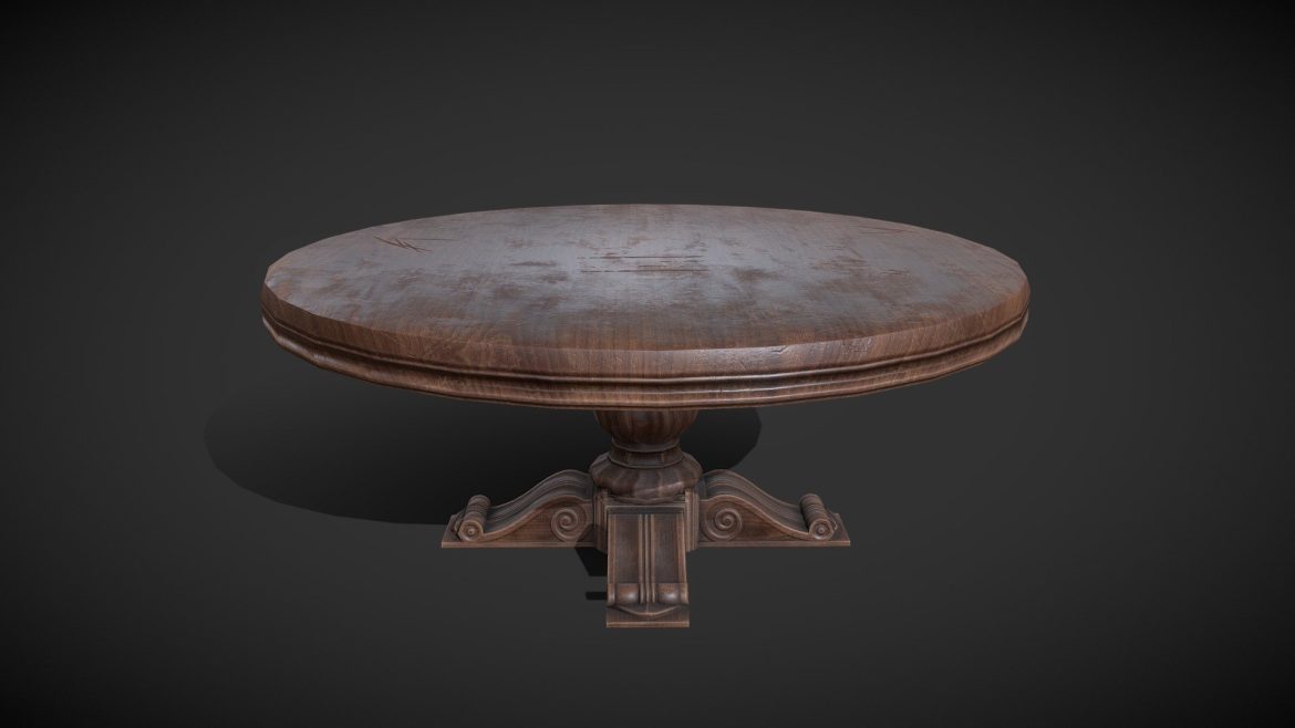 Old Vintage Table 3d Model - old vintage table 3d model with weathered wood texture and classic round design
