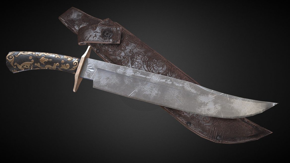 ornate bowie knife amp sheath shannonampchelsy 3d model