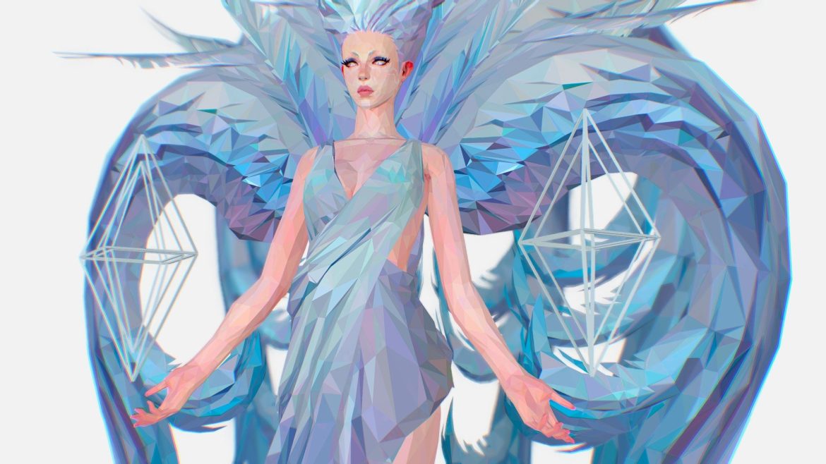 polygon art white angel a women 3d model