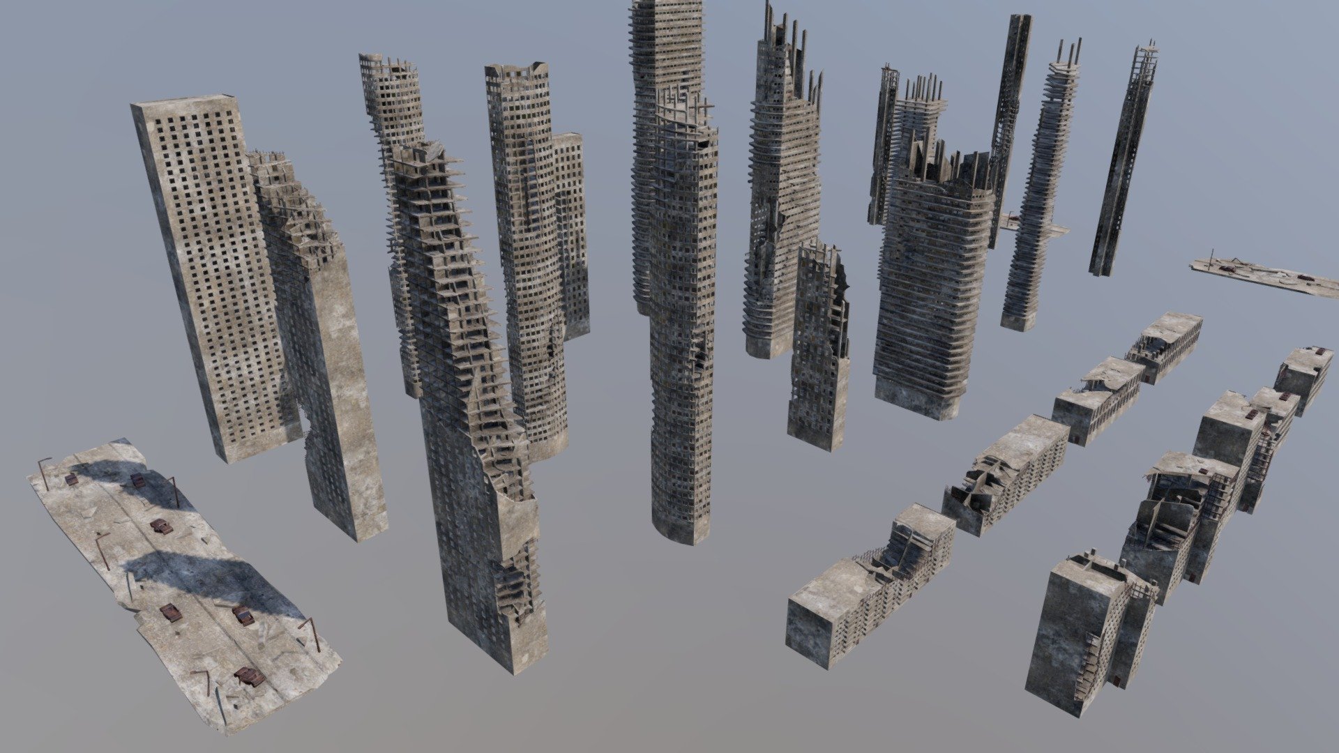 Post Apocalyptic destroyed skyscrapers Pack