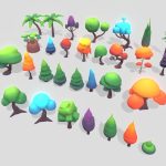 stylized low poly trees pack 01 3d model