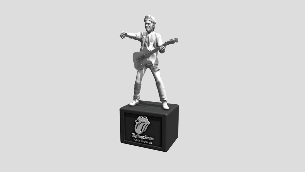 Rolling Keith Richards 3d Model - 3D printable model of Keith Richards from The Rolling Stones, captured in an iconic pose for fans and collectors.