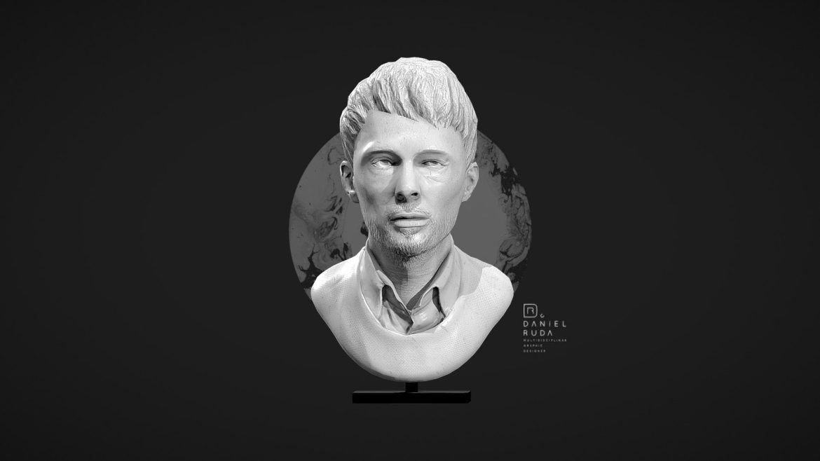 Thom Yorke Character 3d Model - High-fidelity 3D model of Thom Yorke, meticulously sculpted with detailed facial features and realistic textures.