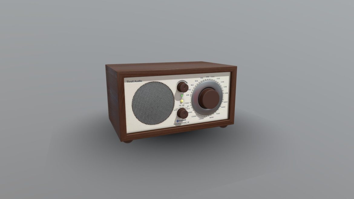 Tivoli One Radio 3d Model - Highly detailed 3D model of a Tivoli Model One BT radio featuring a classic walnut and beige finish, showcasing its iconic design and precision craftsmanship for digital integration.