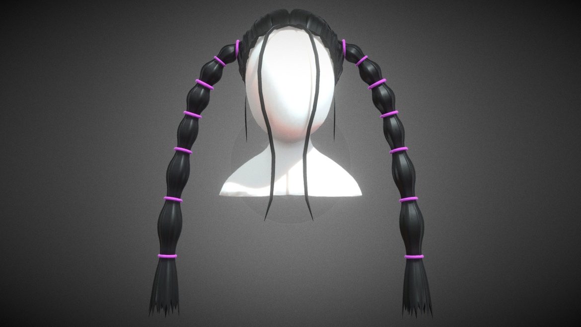 toon long pigtail hair 3d model