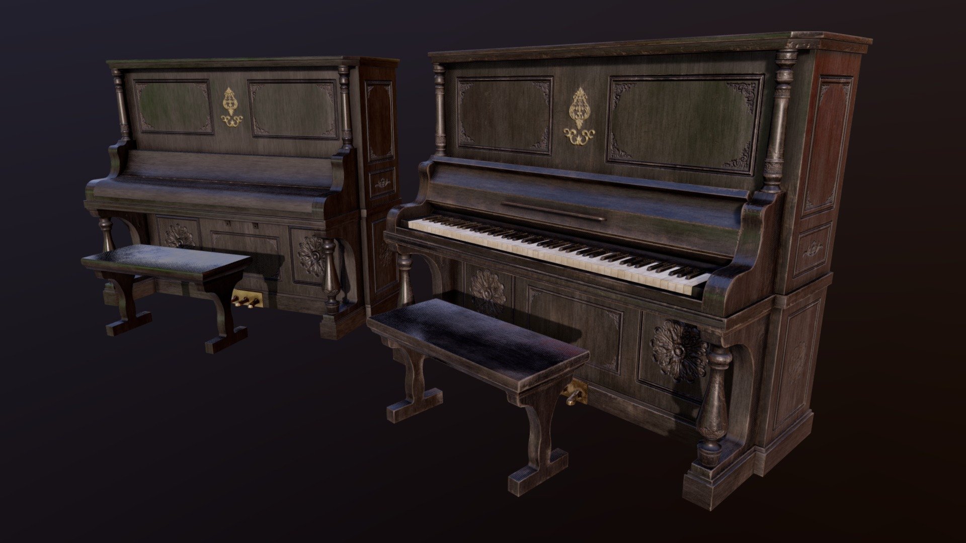 Upright Piano Set – 3D Model Asset