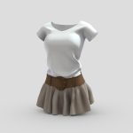 Female Mini Ruffled Skirt w Belt White Tshirt