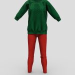 Green Knit Loose Winte Sweater Red Pants Outfit