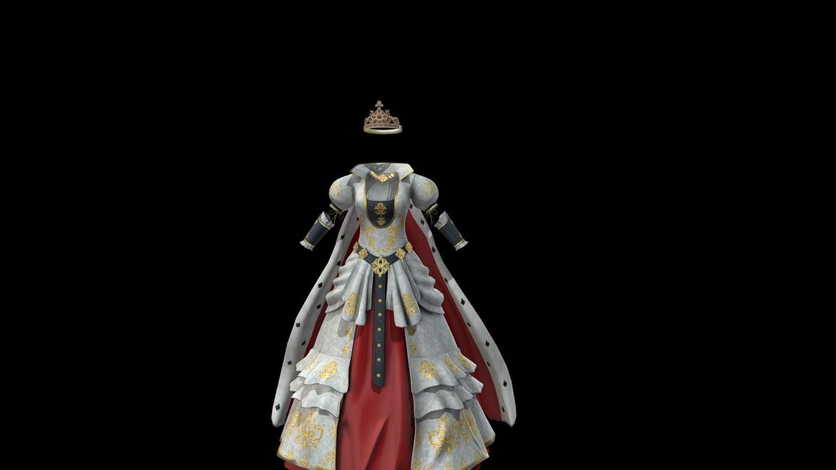 medieval royal queen dress outfit costume 3d model