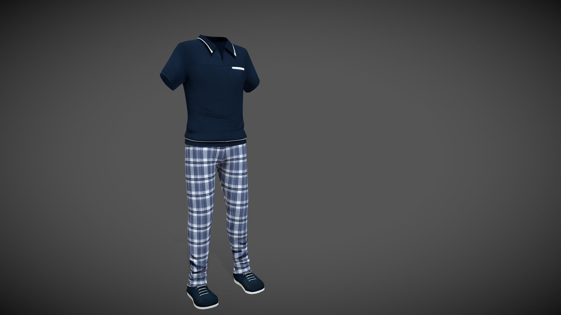 Men’s Golf Outfit Top Plaid Pants Sports Shoes