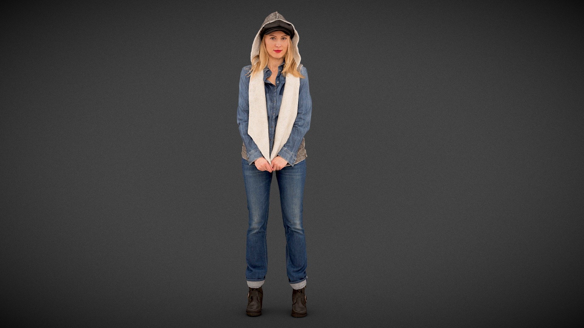 Model in Jeans Outfit and Hoodie