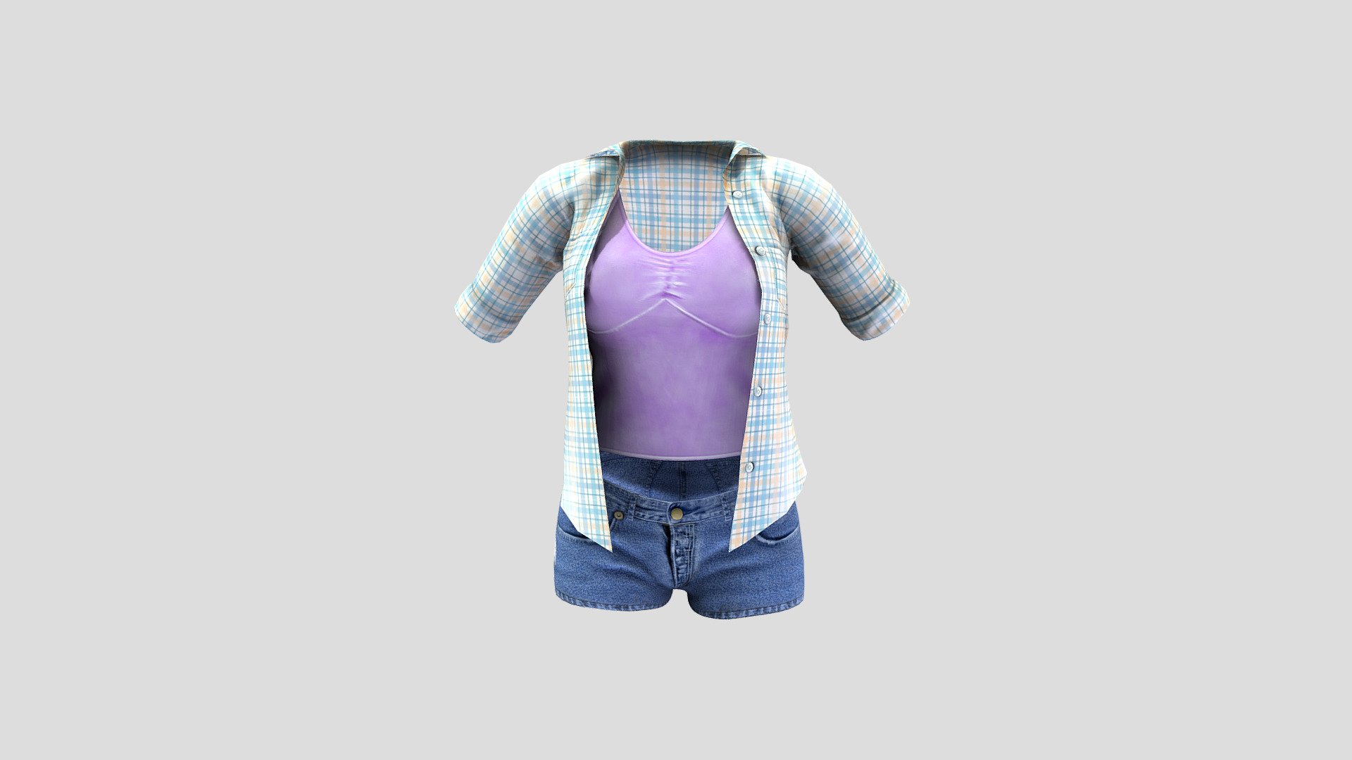 Open Shirt Crop Top Denim Shorts Teen Outfit