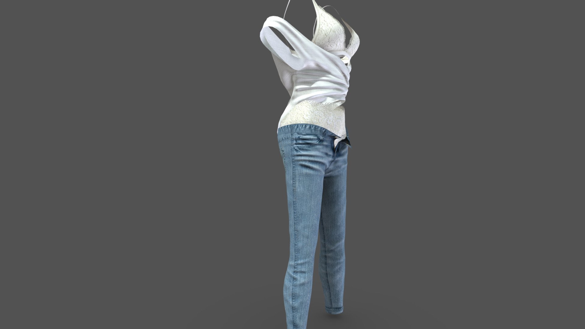 Pull Down Jeans Underwear OffShoulder Top Outfit