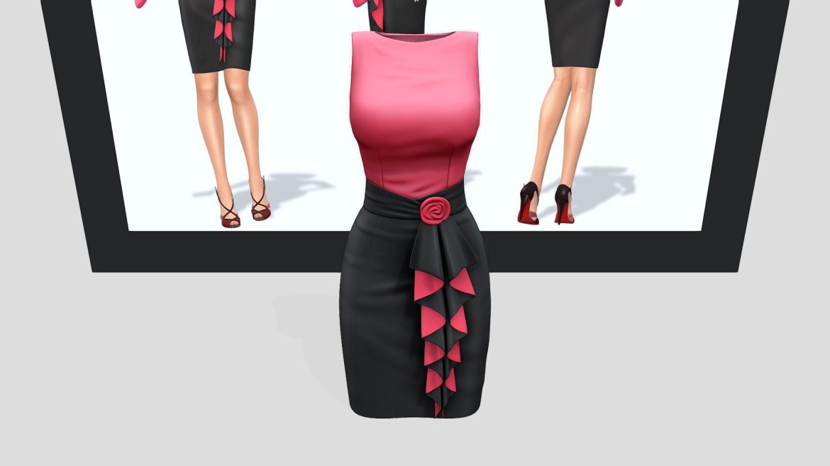 ruffled front trim skirt sleeveless top outfit 3d model