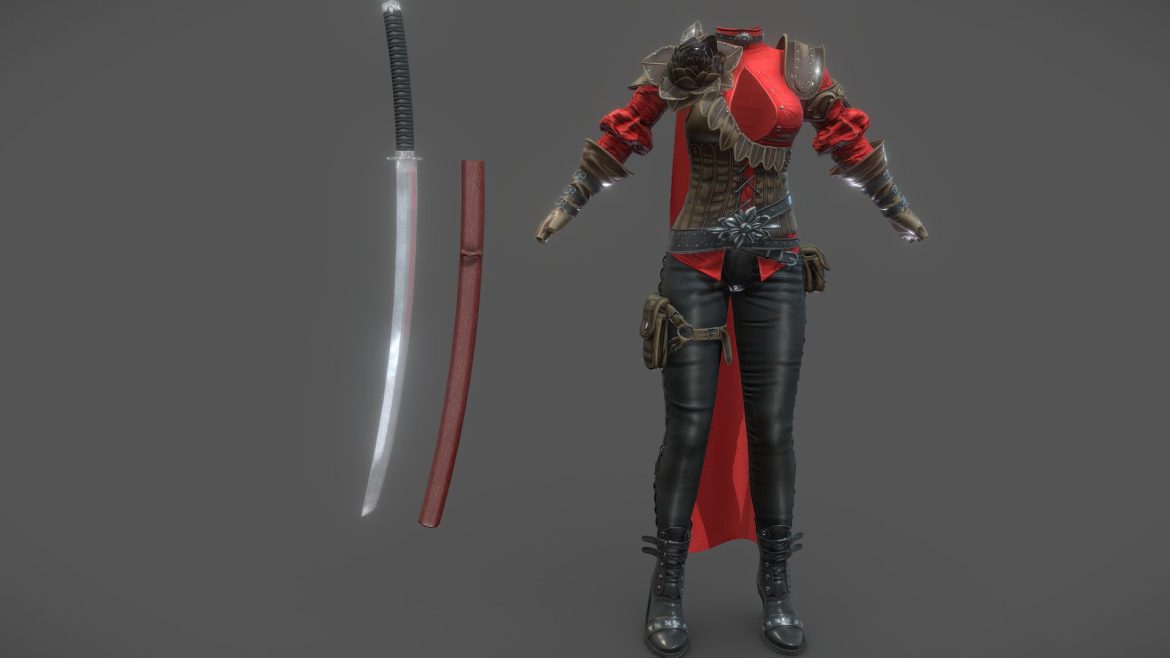 save medieval female swords master full outfit 3d model