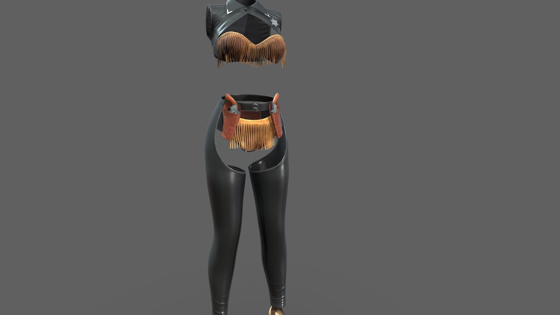 Sexy Black PU Leather Cowgirl Sheriff Outfit
