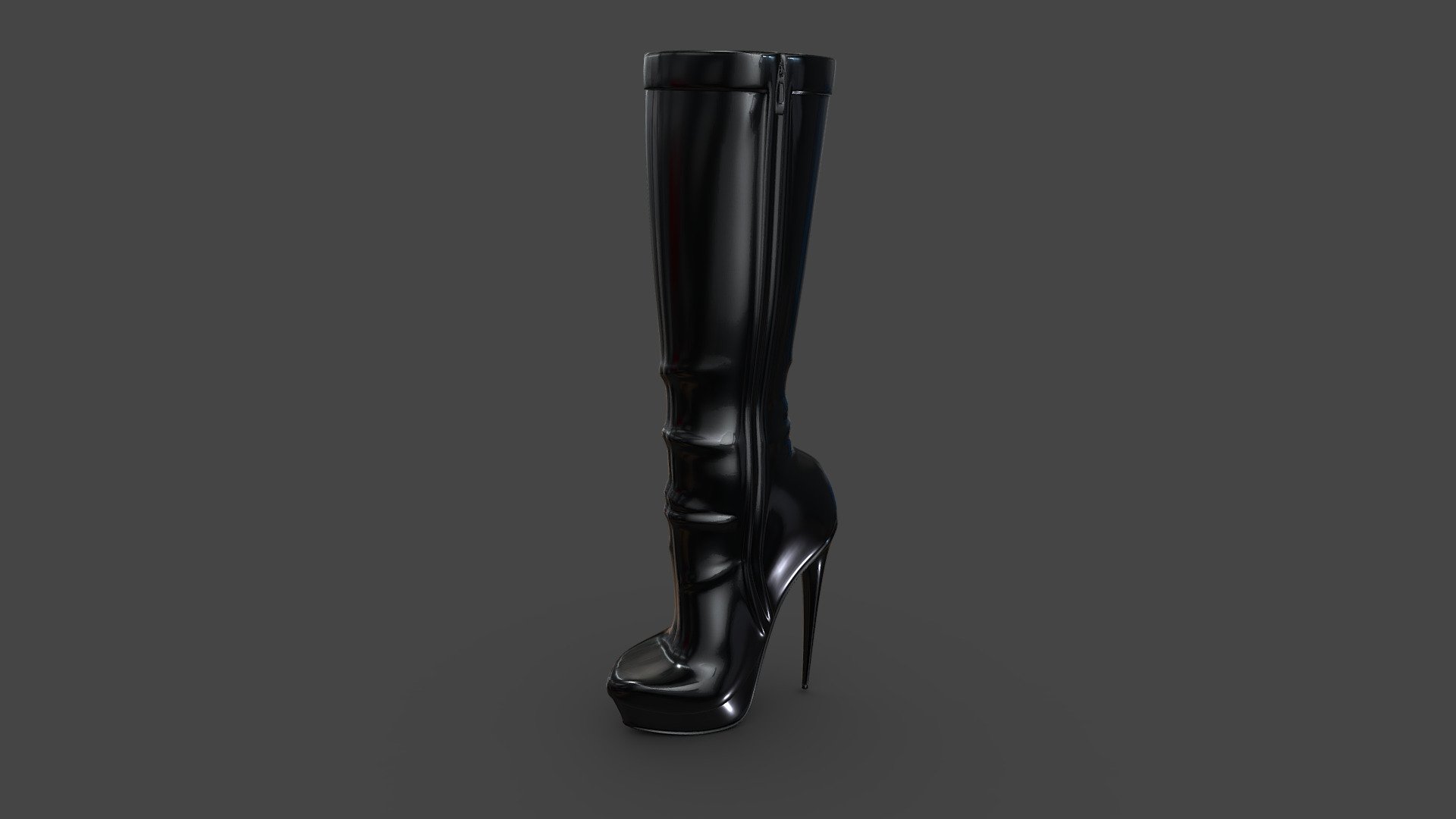 Shiny Black High Heel Calf Boots