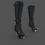skulls spikes decorated high heel lace up boots 3d model
