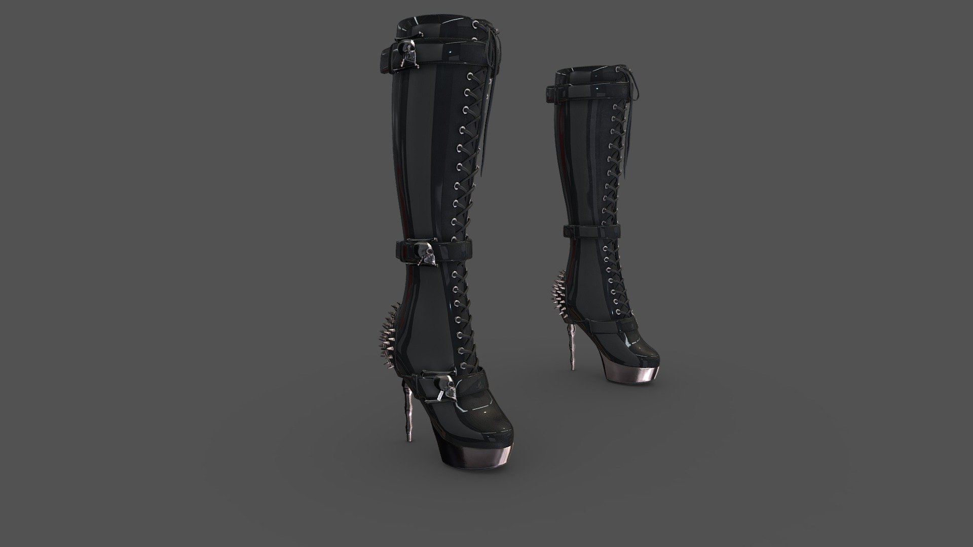 Skulls Spikes Decorated High Heel Lace Up Boots
