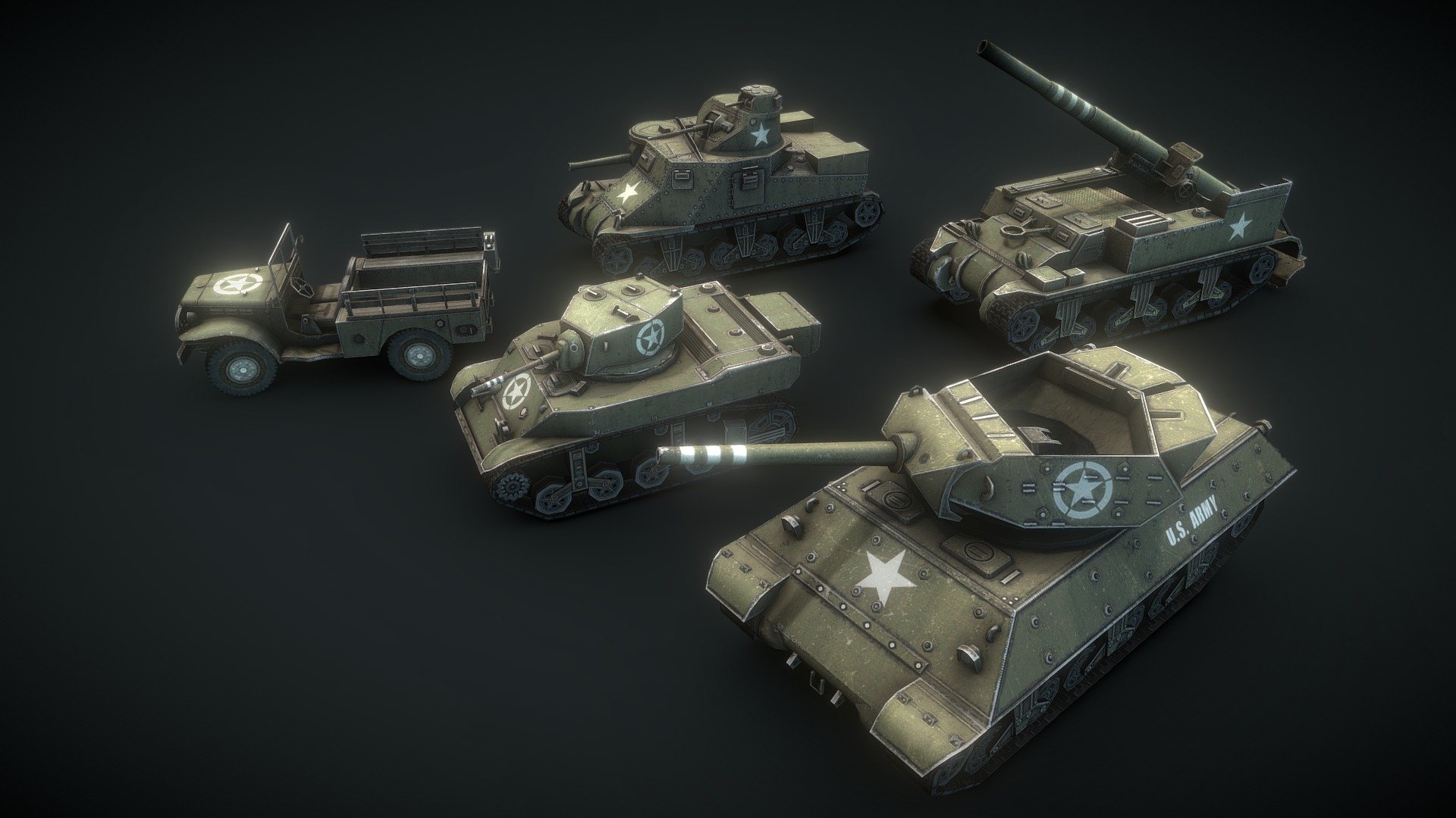 WW2 USA Low Poly Tanks #3